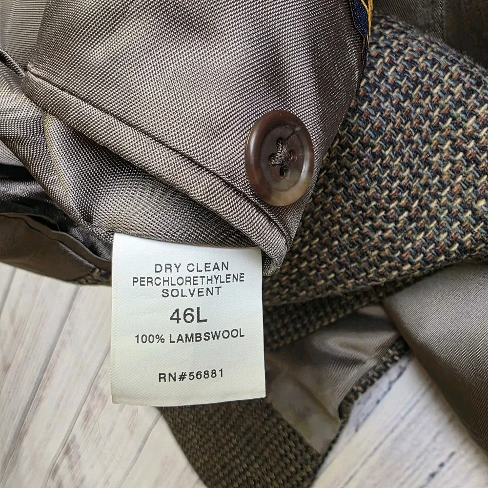 Woolrich Blazer Mens 46L Brown Green Tweed 100% Lambswool Sport Coat 2‎ Button
